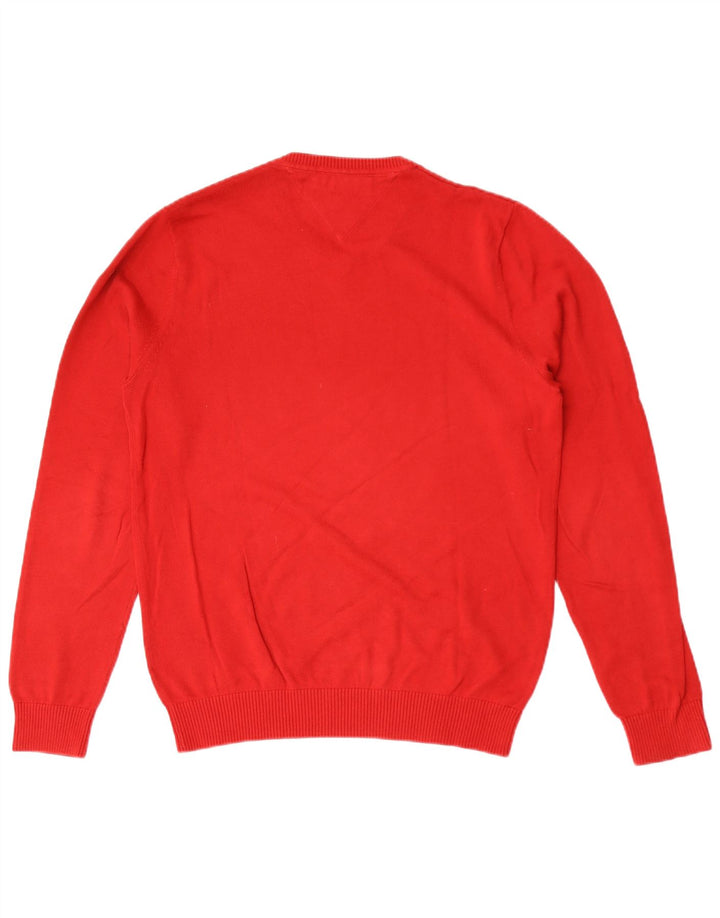 Tommy Hilfiger Herren-Pullover mit V-Ausschnitt, Größe S, rote Baumwolle