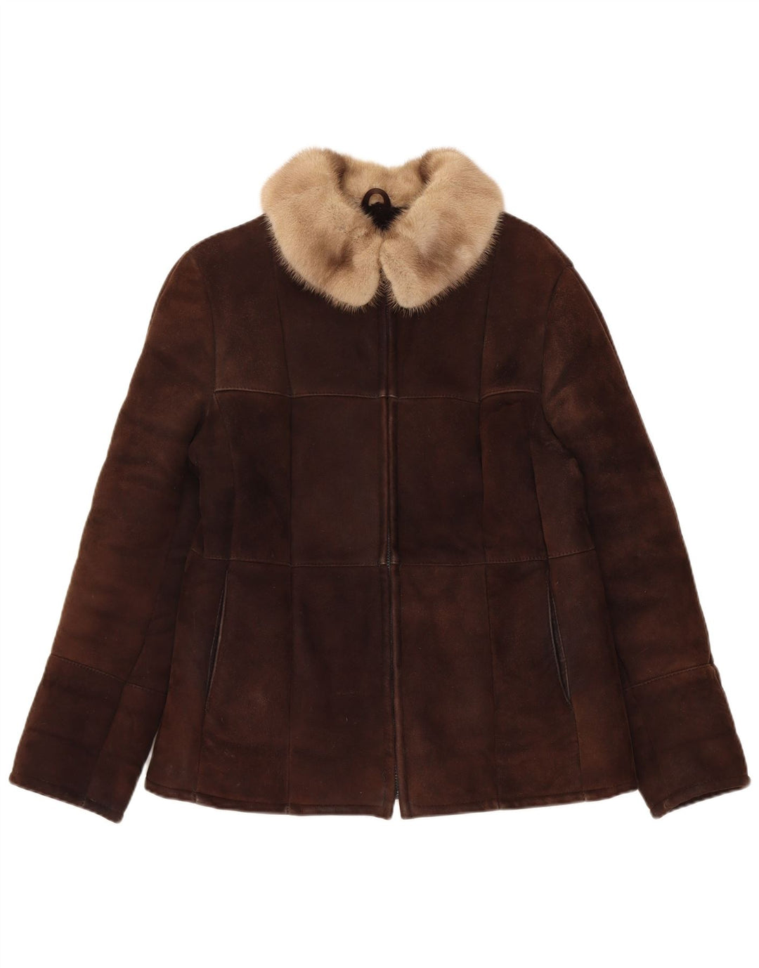 Vintage Damen Lammfelljacke UK 14 Mittelbraun