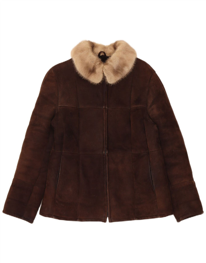 Vintage Damen Lammfelljacke UK 14 Mittelbraun