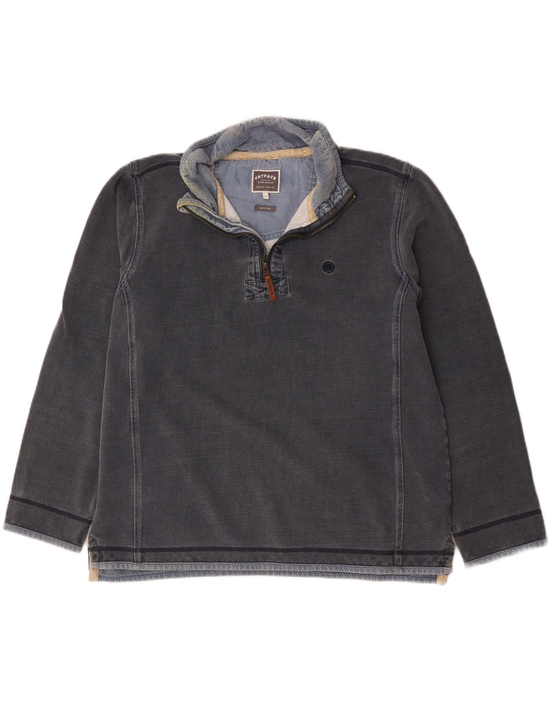 Fat Face Herren-Sweatshirt mit Reißverschluss am Hals, groß, aus grauer Baumwolle