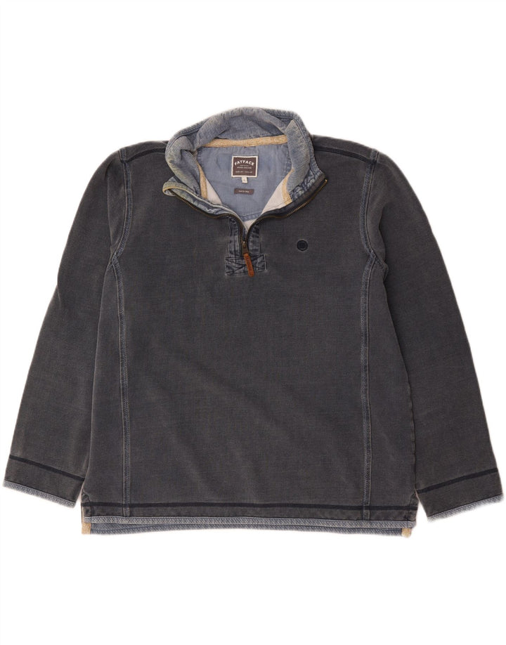 Fat Face Herren-Sweatshirt mit Reißverschluss am Hals, groß, aus grauer Baumwolle