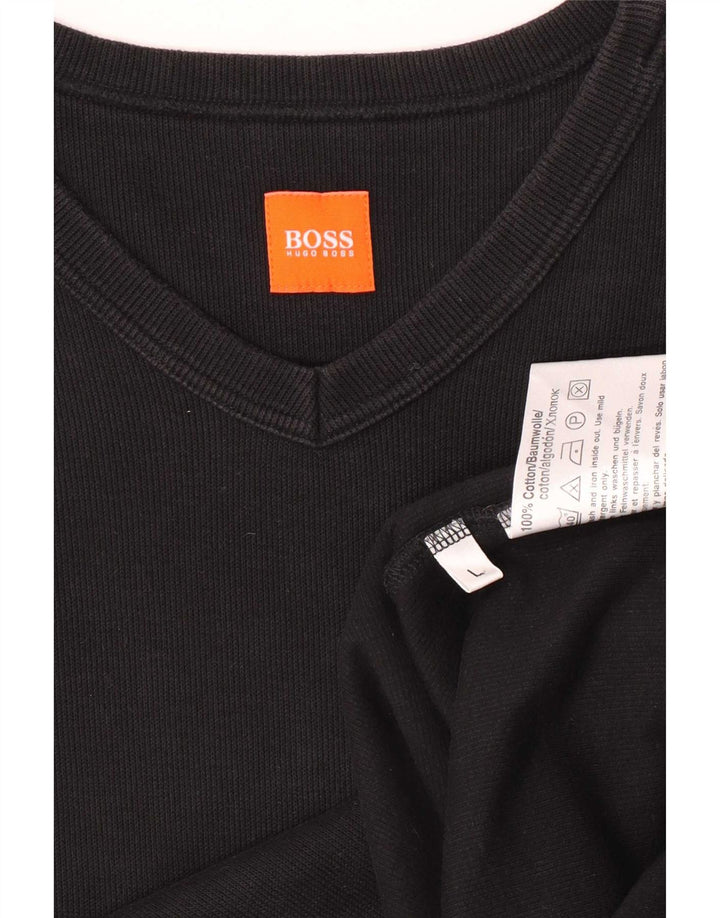 Hugo Boss Herren-Top, langärmelig, groß, schwarze Baumwolle