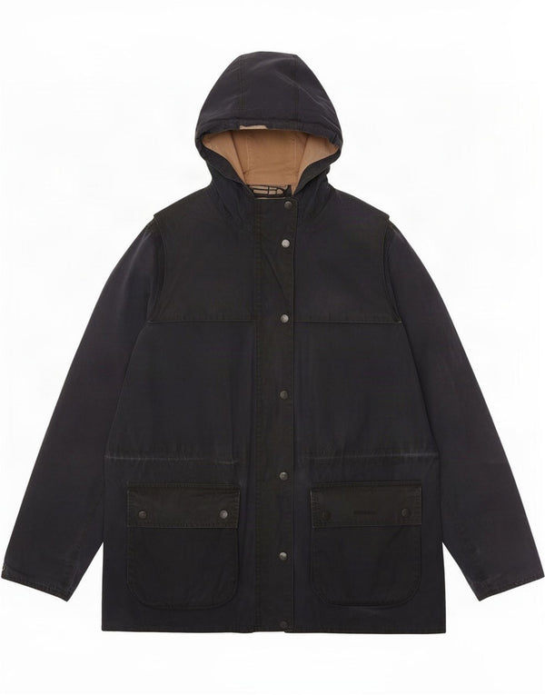 Barbour Damen-Jacke aus gewachster Baumwolle mit Kapuze, UK 12, Mittel, Marineblau