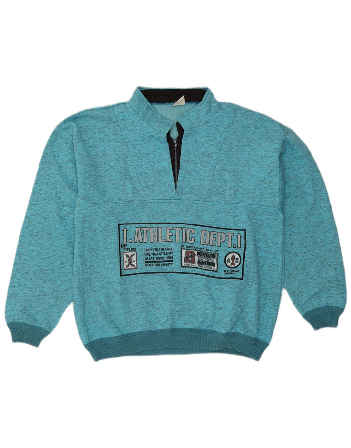 Vintage Herren-Sweatshirt mit grafischem Reißverschluss, groß, blau gefleckt
