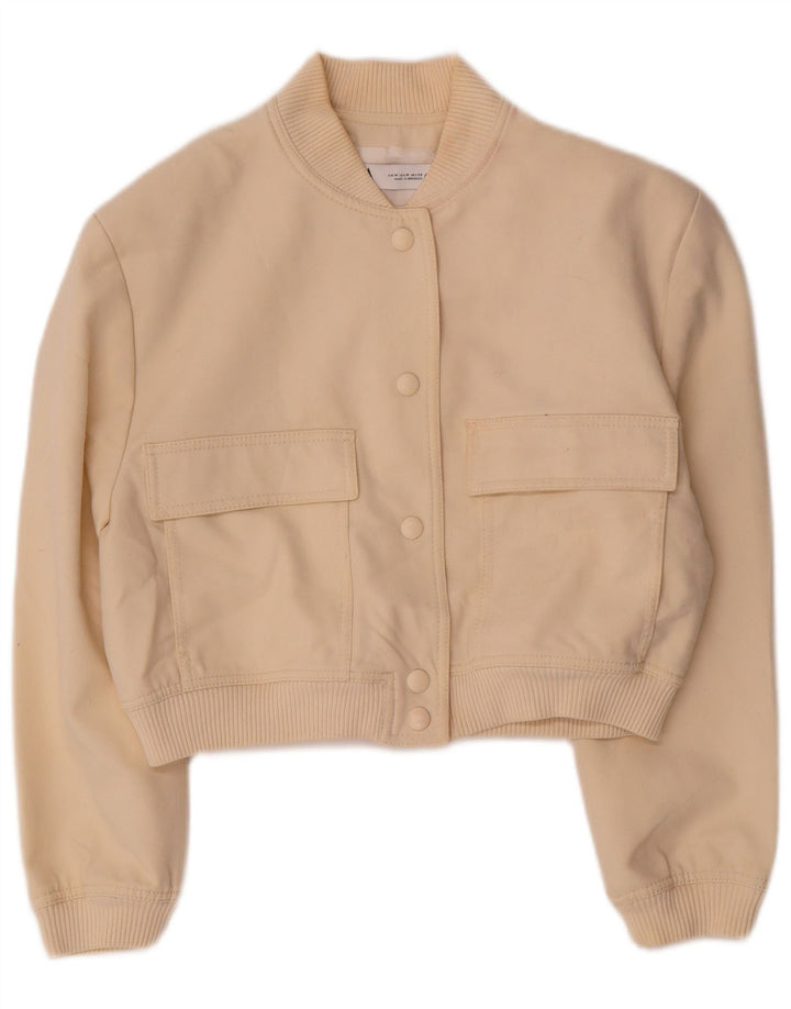Zara Damen Crop Bomberjacke UK 14 Mittelbeige Viskose
