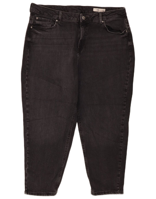 Marks & Spencer Damen Mom Slim Cropped Jeans UK 18 XL W36 L24 Schwarze Baumwolle