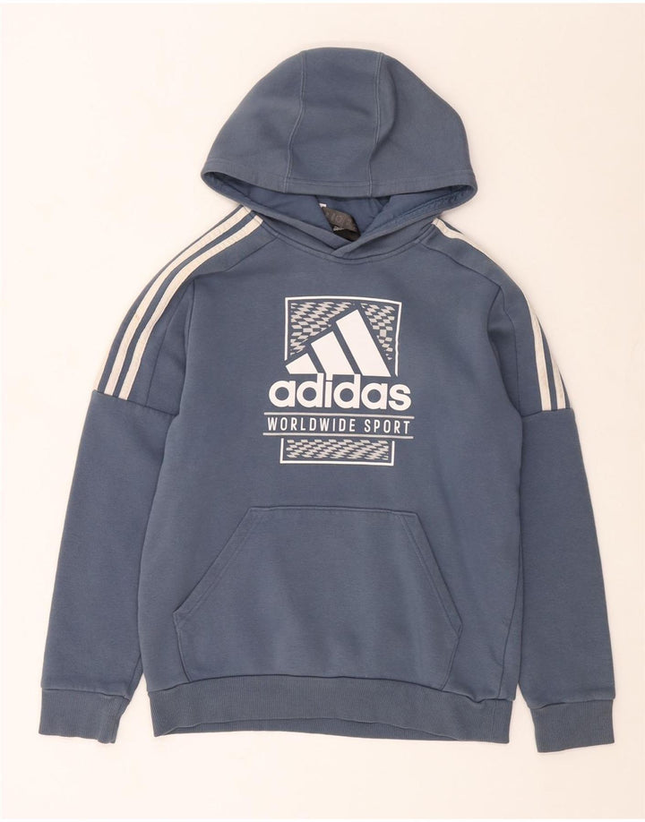 ADIDAS Kapuzenpullover mit Grafik für Jungen, 13–14 Jahre, blaue Baumwolle