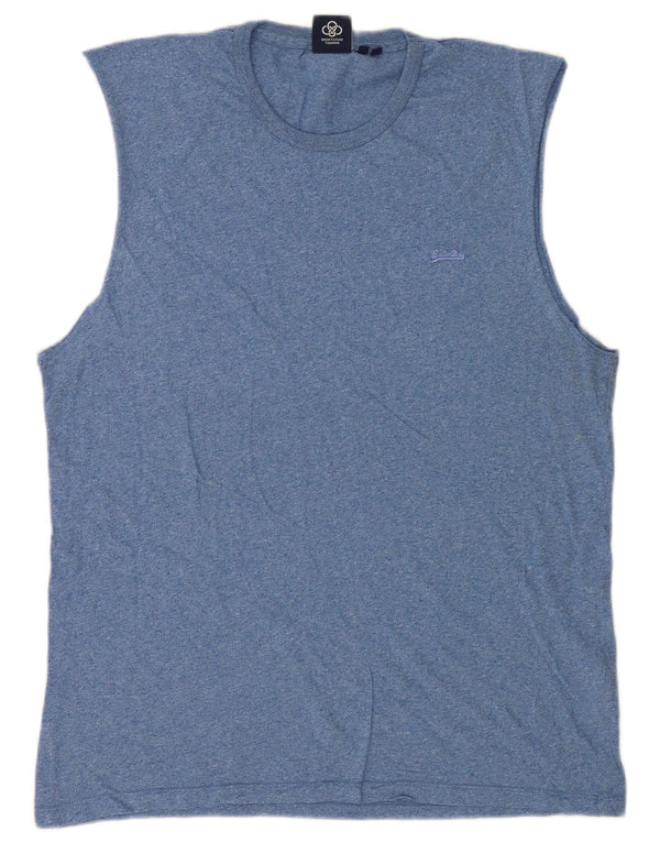 Superdry Herren-Trägershirt XL aus blau gefleckter Baumwolle