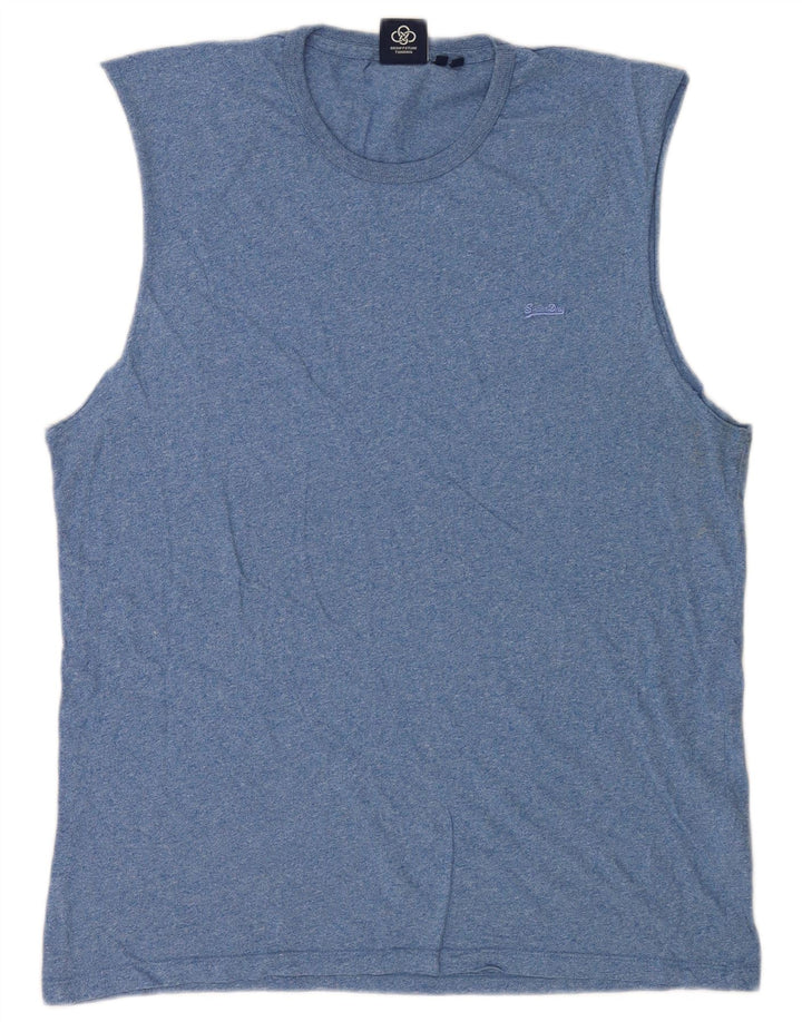 Superdry Herren-Trägershirt XL aus blau gefleckter Baumwolle