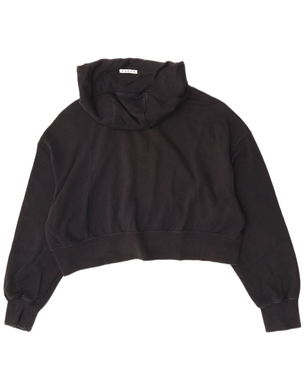 Nike Damen Crop Zip Hoodie Pullover UK 14 Mittelschwarze Baumwolle
