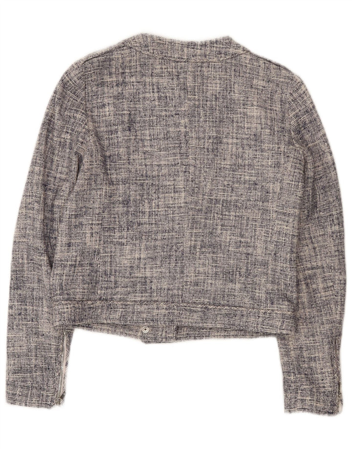Massimo Dutti Damen Crop Full Zip Blazer Jacke EU 36 XS Marineblau Baumwolle