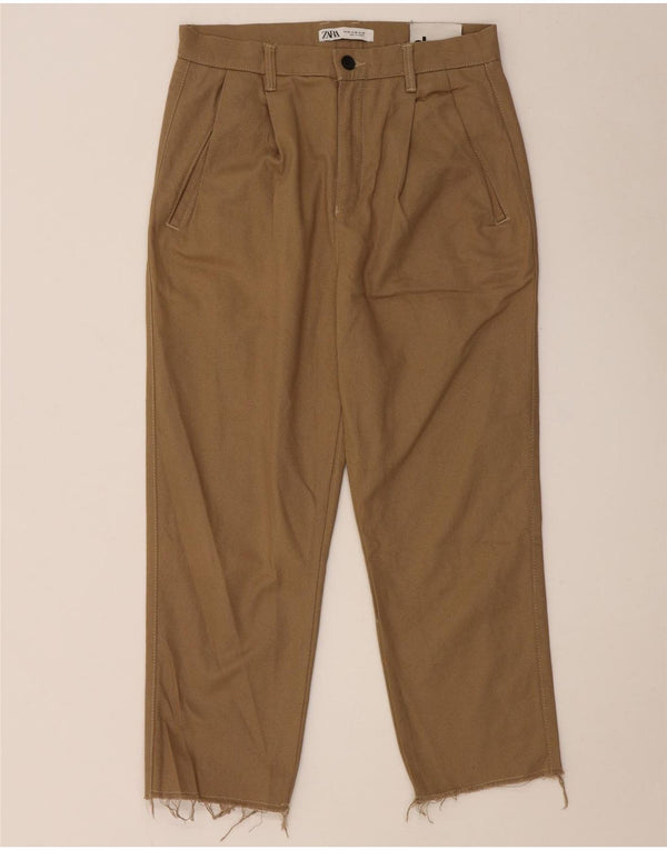 Zara Herren-PEGged-Cropped-Hose EU 38 Small W30 L23 Beige Baumwolle