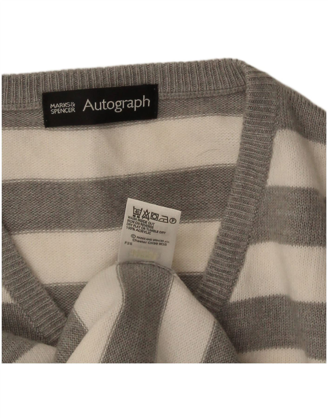 Marks & Spencer Herren Autograph Pullover mit V-Ausschnitt Mittelgrau gestreift
