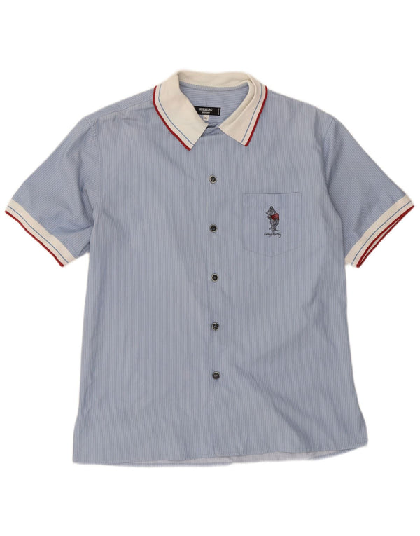 Iceberg Herren-Kurzarmhemd XL aus blauer Nadelstreifen-Baumwolle