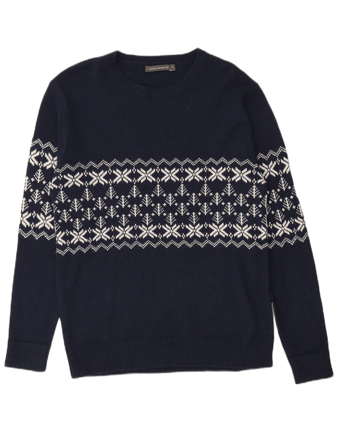 FRENCH CONNECTION Herren-Pullover mit Rundhalsausschnitt, mittleres Marineblau, Fair Isle-Muster
