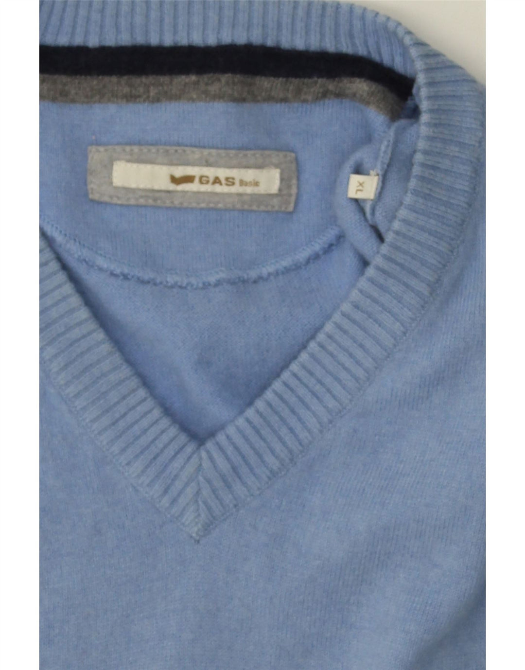 GAS Mens V-Neck Jumper Sweater XL Blue Wool Vintage Gas and Second-Hand Gas from Messina Hembry 