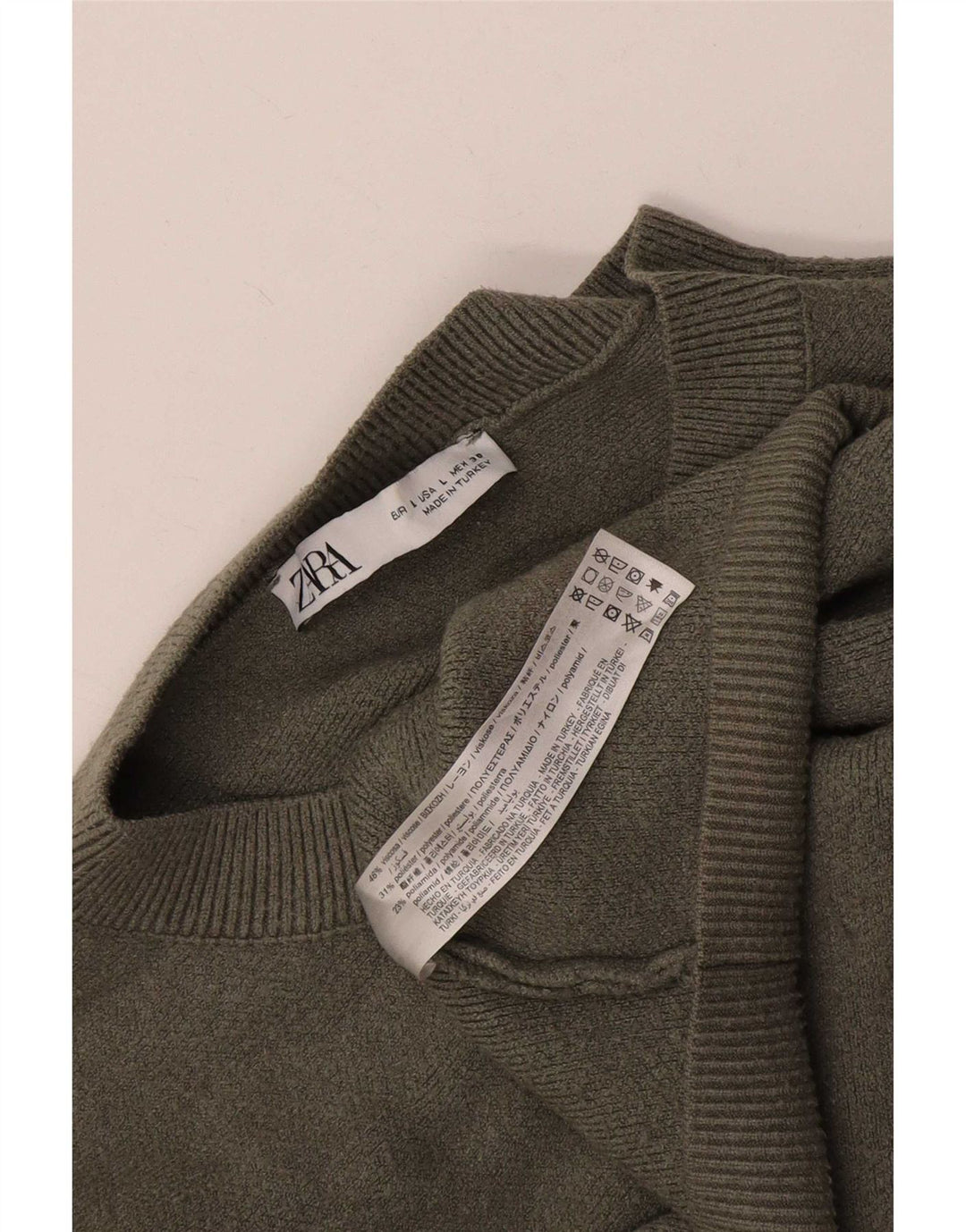 Zara Damen-Pullover, übergroß, Knopfkragen, Gr. 40, Größe L, Khaki, Viskose