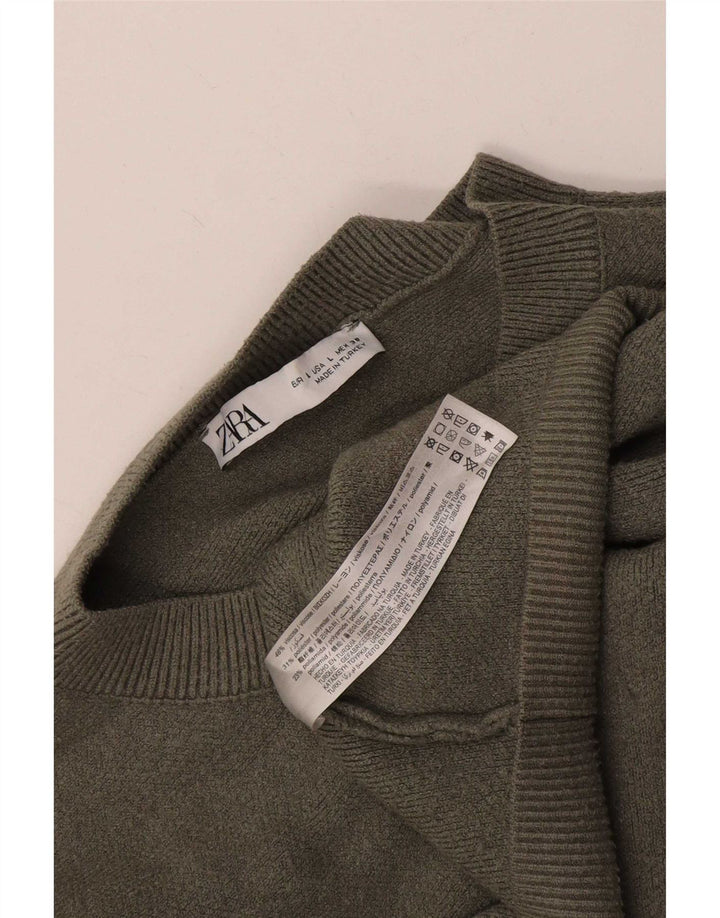 Zara Damen-Pullover, übergroß, Knopfkragen, Gr. 40, Größe L, Khaki, Viskose