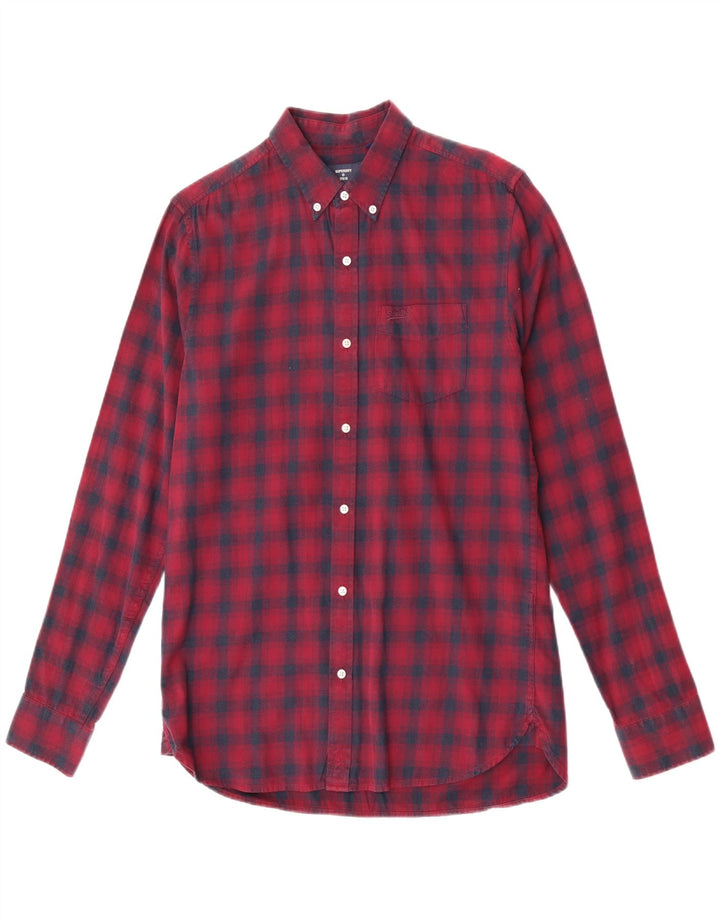 Superdry Herren-Flanellhemd, mittelgroß, Burgunderrot, kariert, Baumwolle
