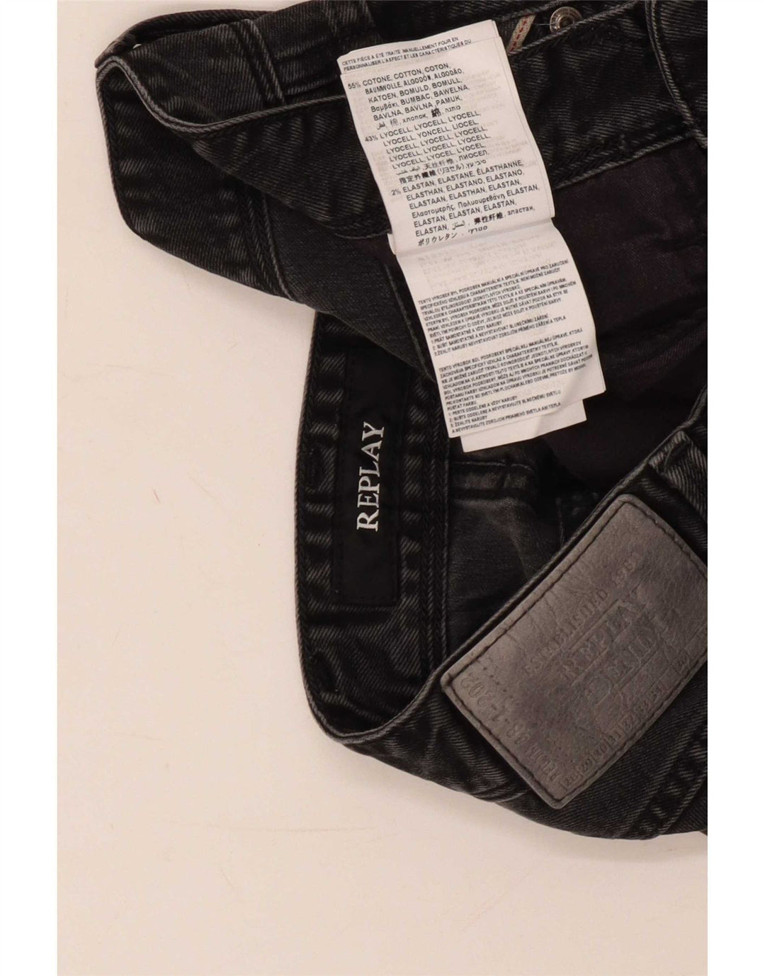 Replay Herren Slim Jeans W32 L27 Schwarze Baumwolle