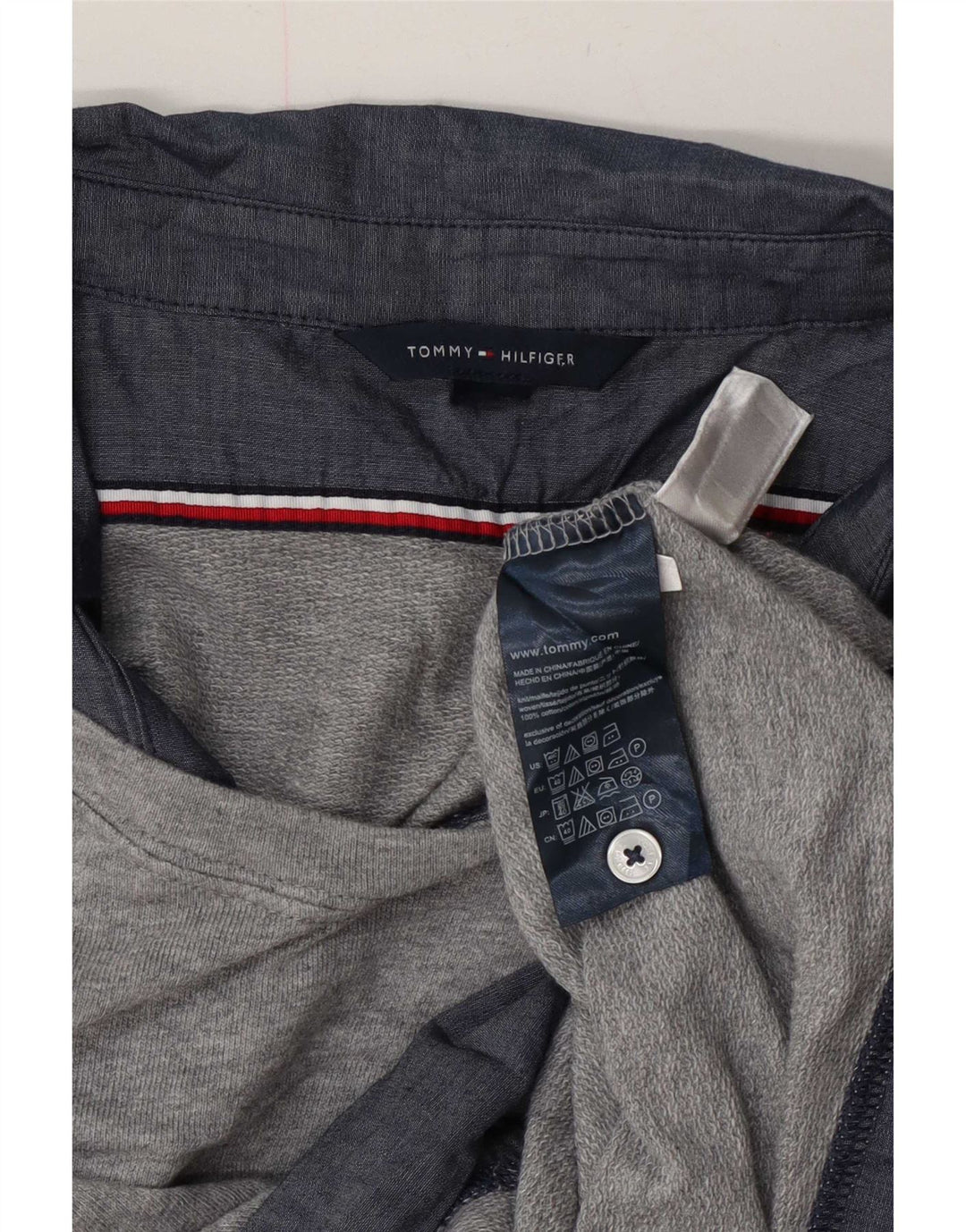 Tommy Hilfiger Damen Sweatshirt-Pullover UK 14 Mittelgrau gestreift aus Baumwolle