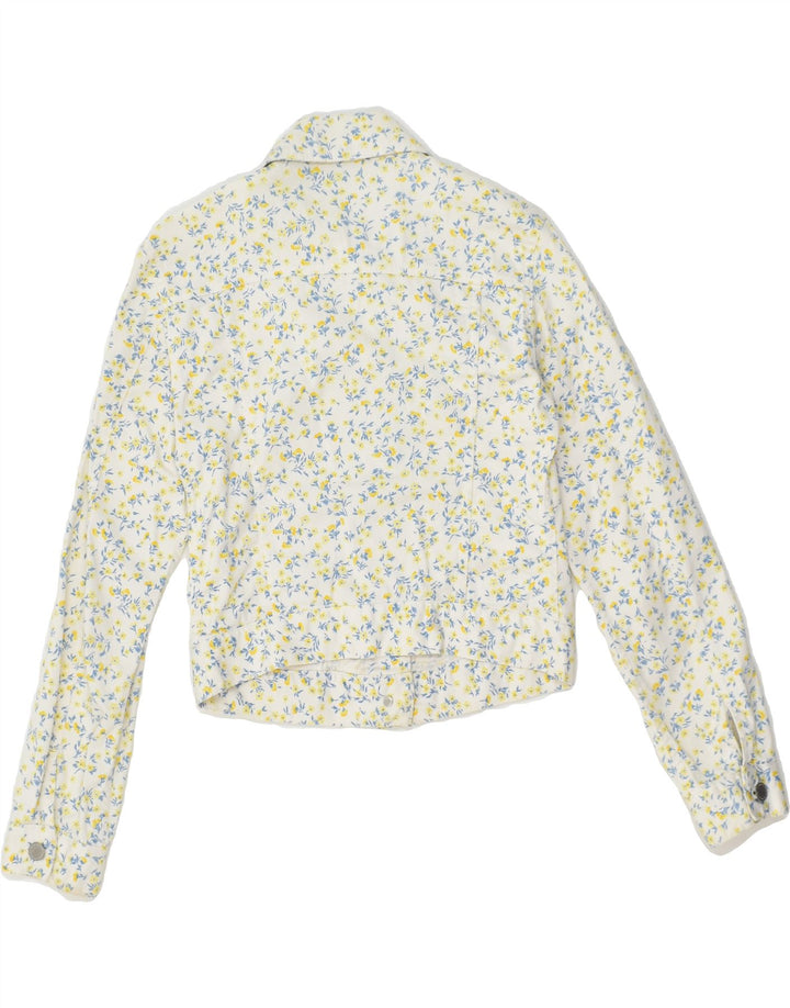 BENETTON Womens Bomber Jacket UK 10 Small White Floral Cotton | Vintage Benetton | Thrift | Second-Hand Benetton | Used Clothing | Messina Hembry 