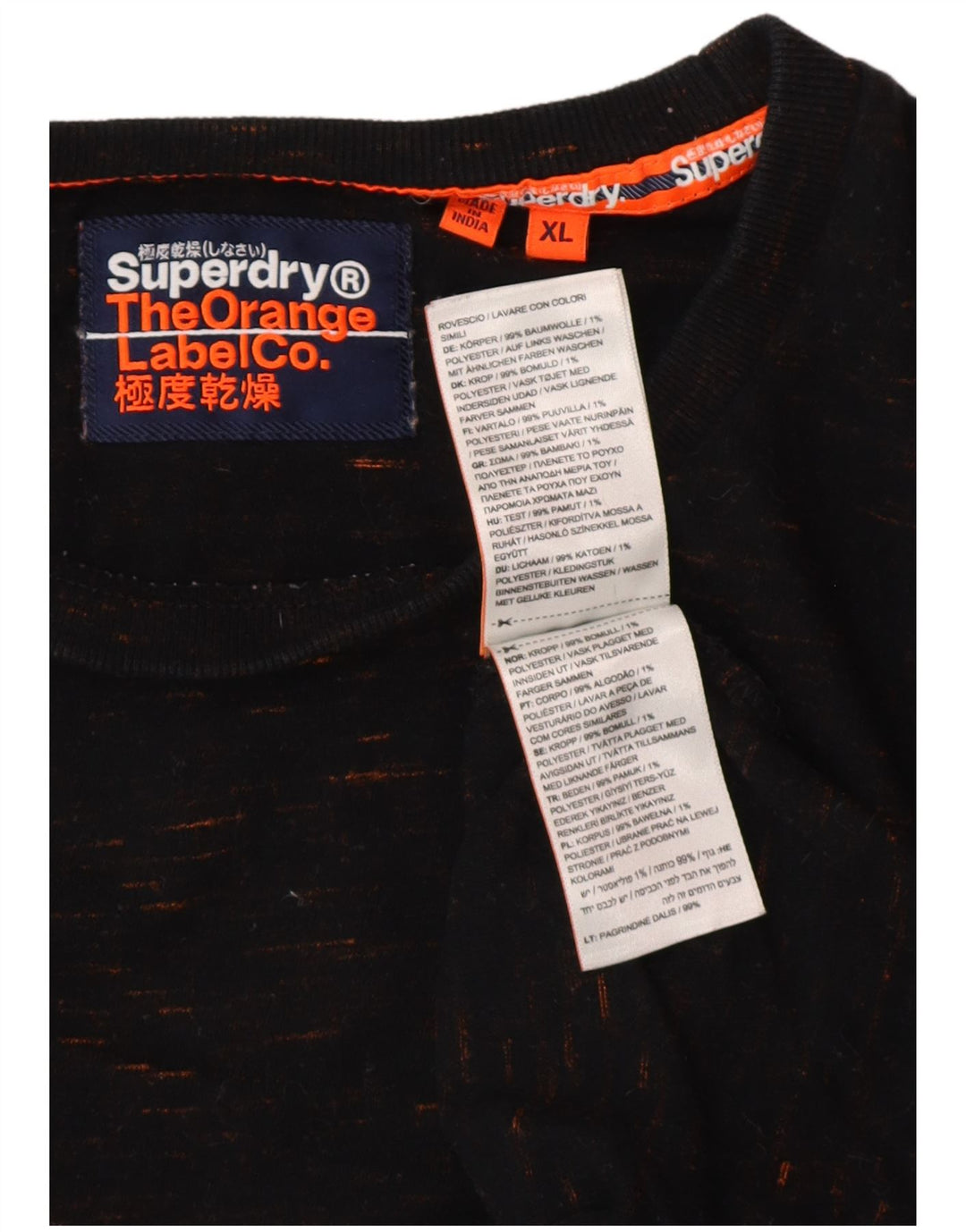 SUPERDRY Herren-T-Shirt-Oberteil XL aus schwarz gesprenkelter Baumwolle