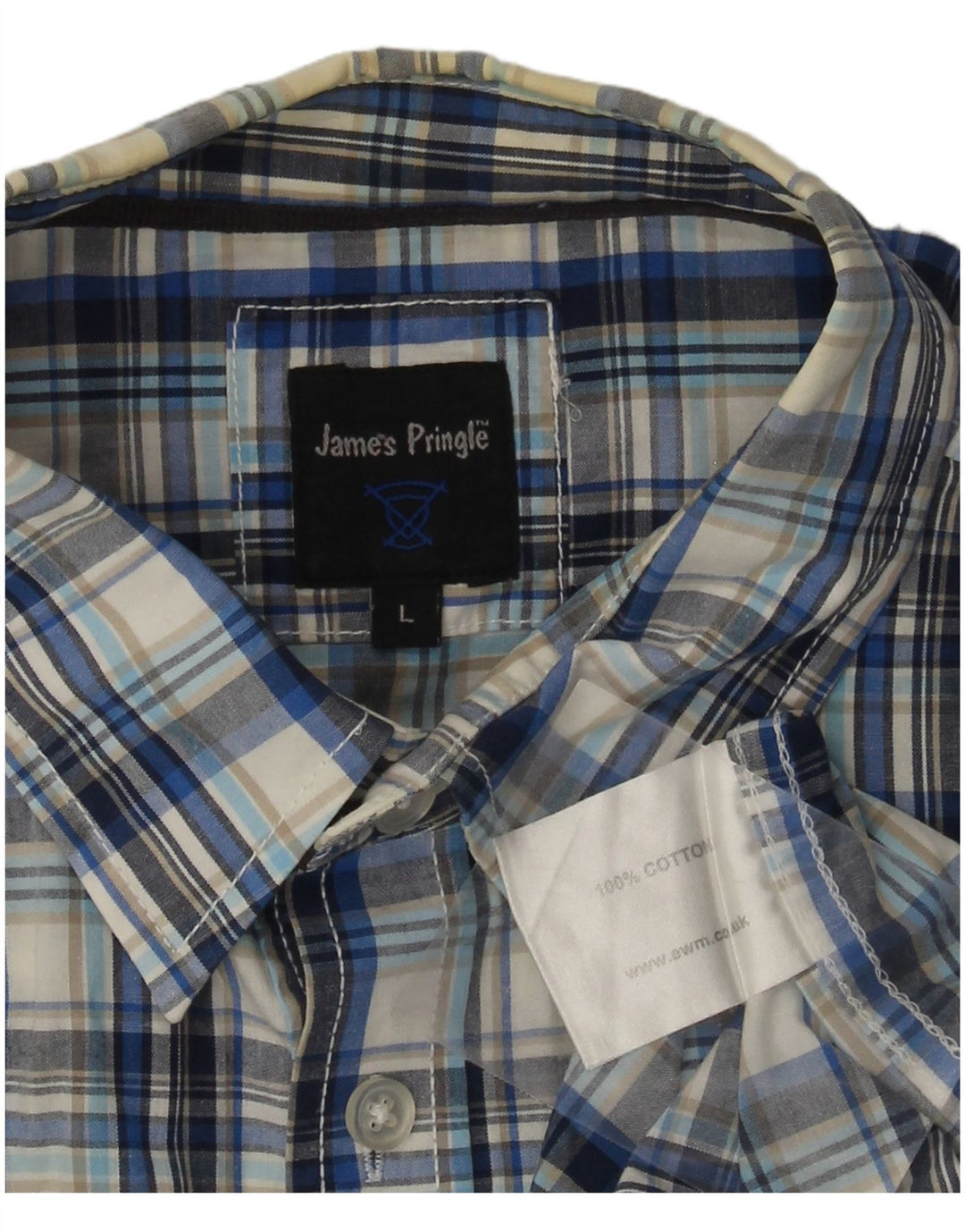 JAMES PRINGLE Herren-Kurzarmhemd, groß, blau kariert, Baumwolle
