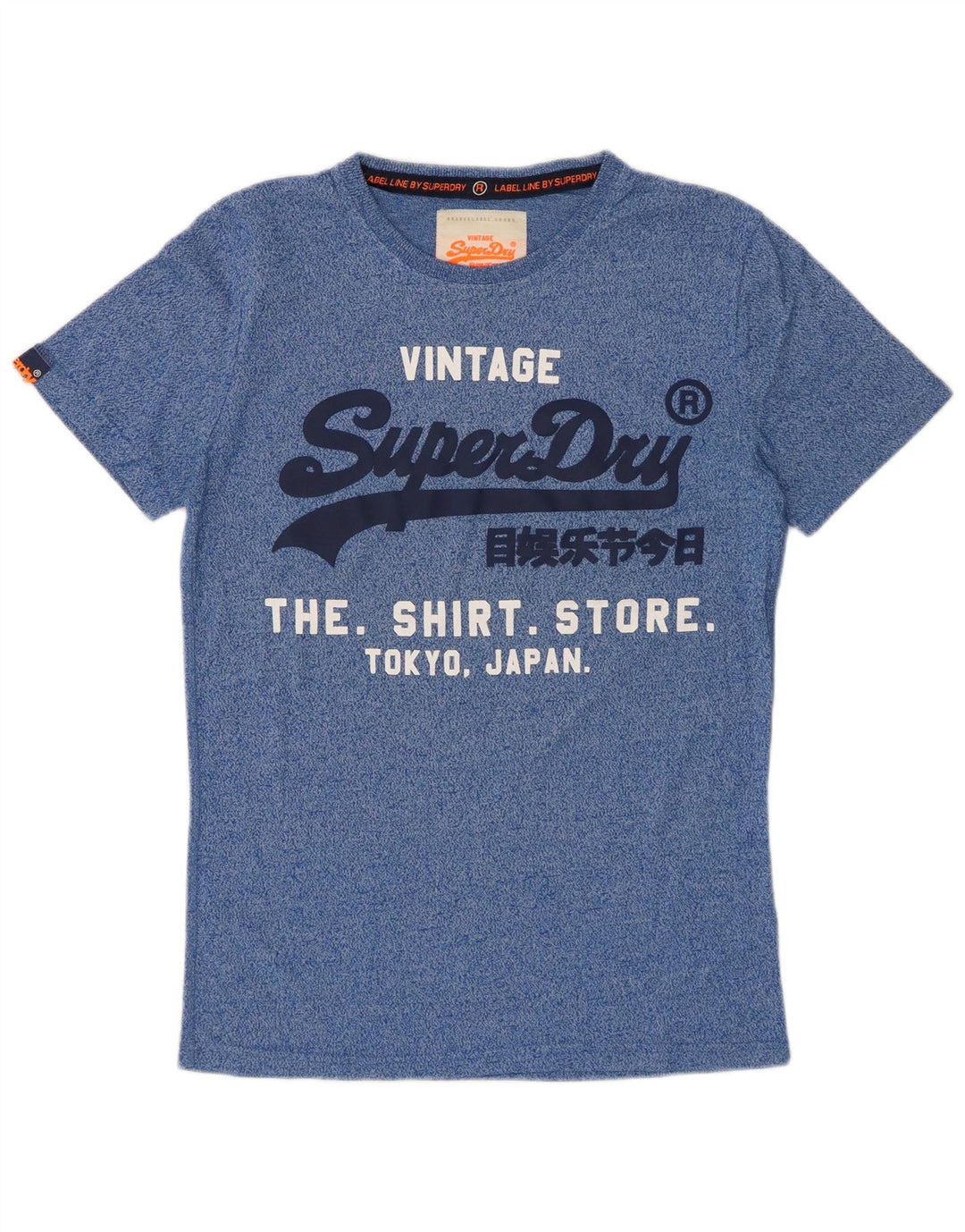 SUPERDRY Herren-T-Shirt mit grafischem Motiv, Größe S, blau gesprenkelte Baumwolle