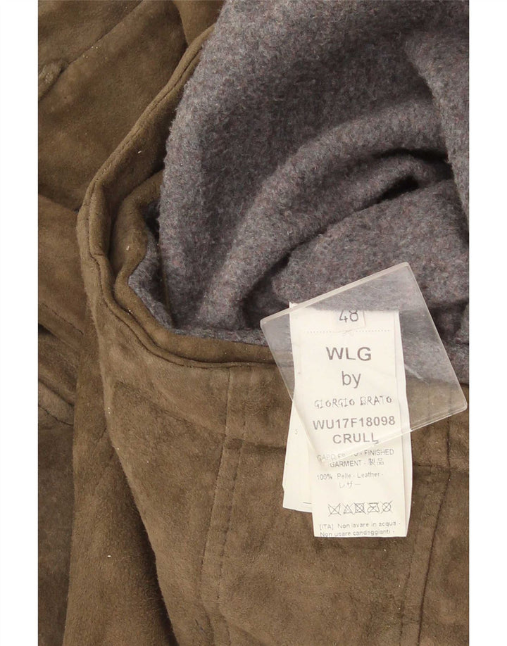 Giorgio Brato Herren Wildleder Bikerjacke IT 48 Mittelgrünes Leder