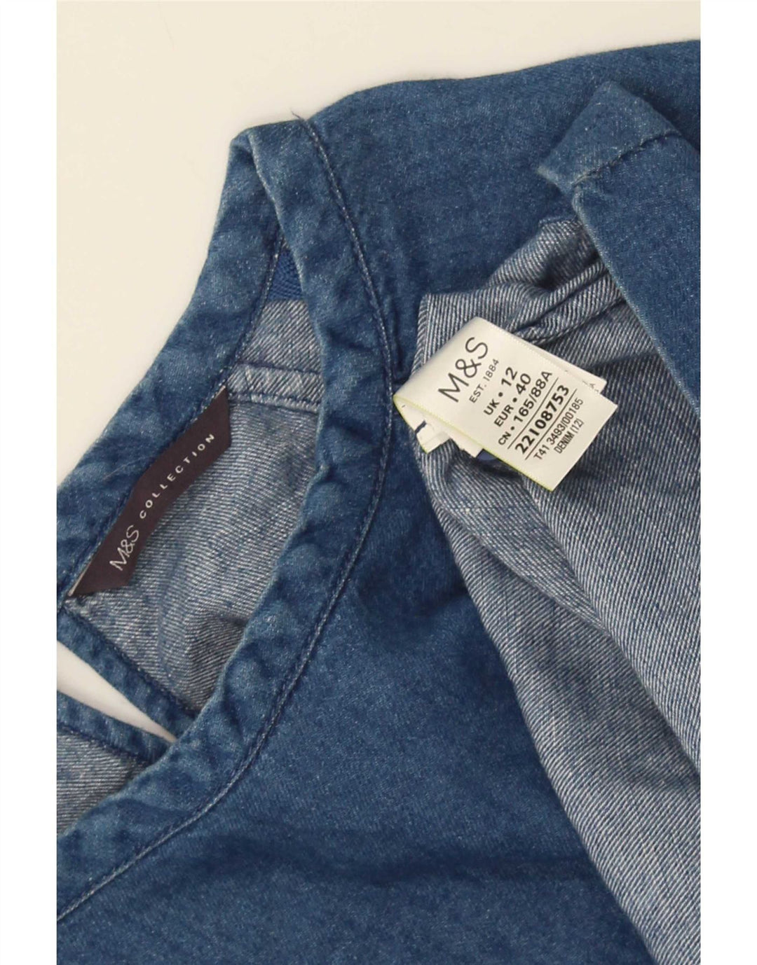 Marks & Spencer Damen Denim-Blusenoberteil UK 12 Mittelblaue Baumwolle