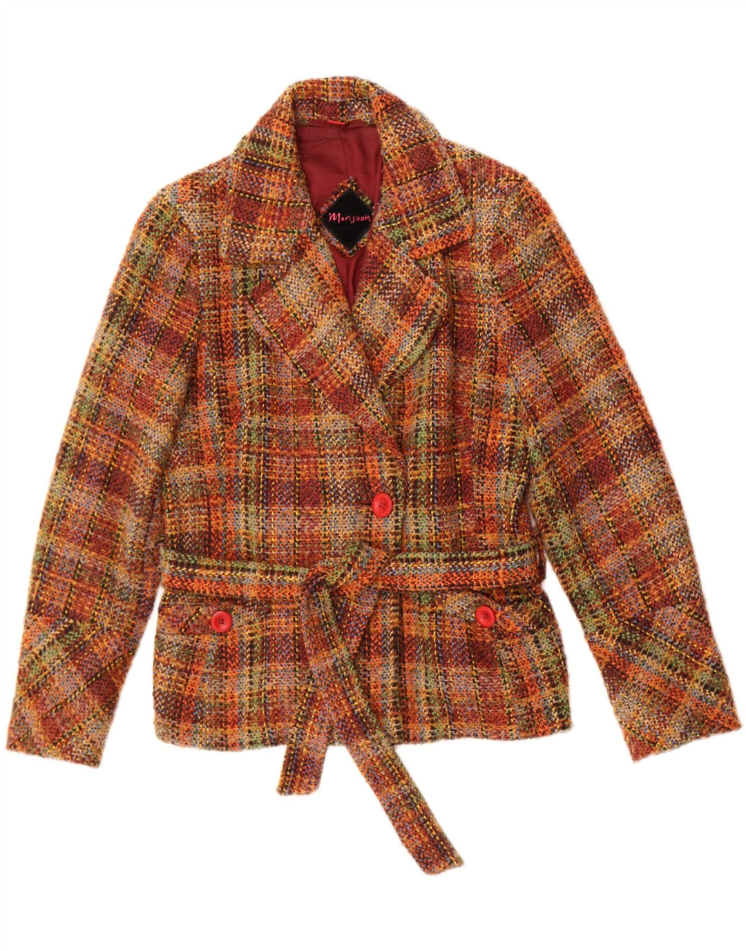 Monsoon Damen-Blazerjacke mit 1 Knopf, UK 12, mittelbraun karierte Wolle
