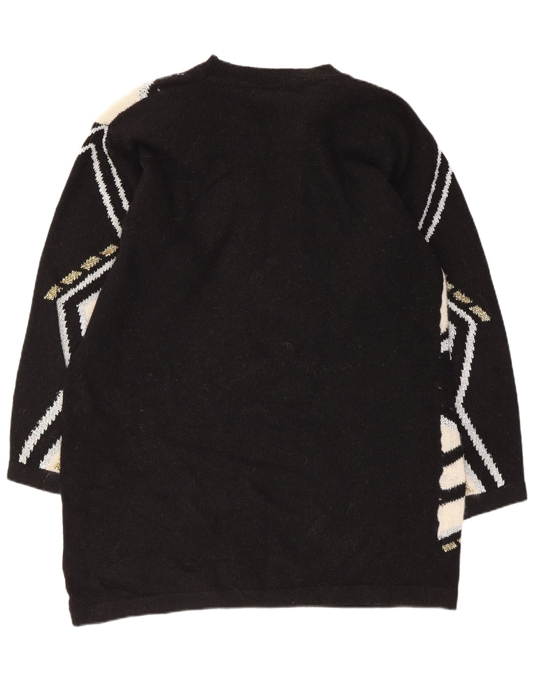 Vintage Damen Pulloverkleid UK 16 Große schwarze geometrische Lammwolle