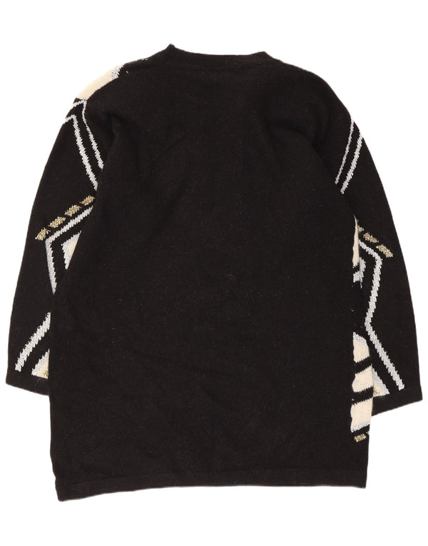 Vintage Damen Pulloverkleid UK 16 Große schwarze geometrische Lammwolle