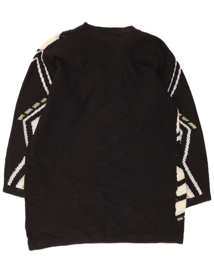Vintage Damen Pulloverkleid UK 16 Große schwarze geometrische Lammwolle