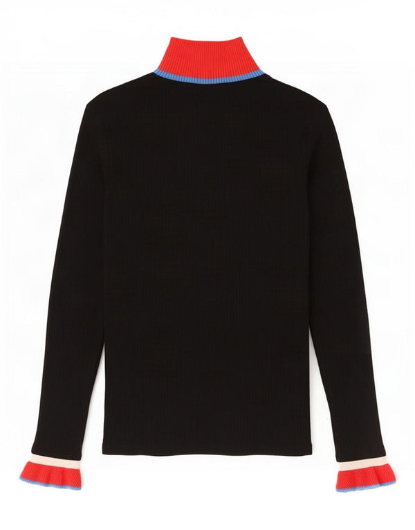 Zara Damen Top Langarm UK 12 Medium Schwarz Colourblock Viskose