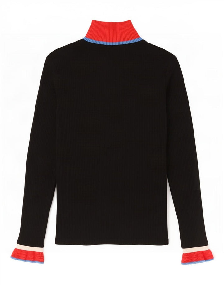 Zara Damen Top Langarm UK 12 Medium Schwarz Colourblock Viskose