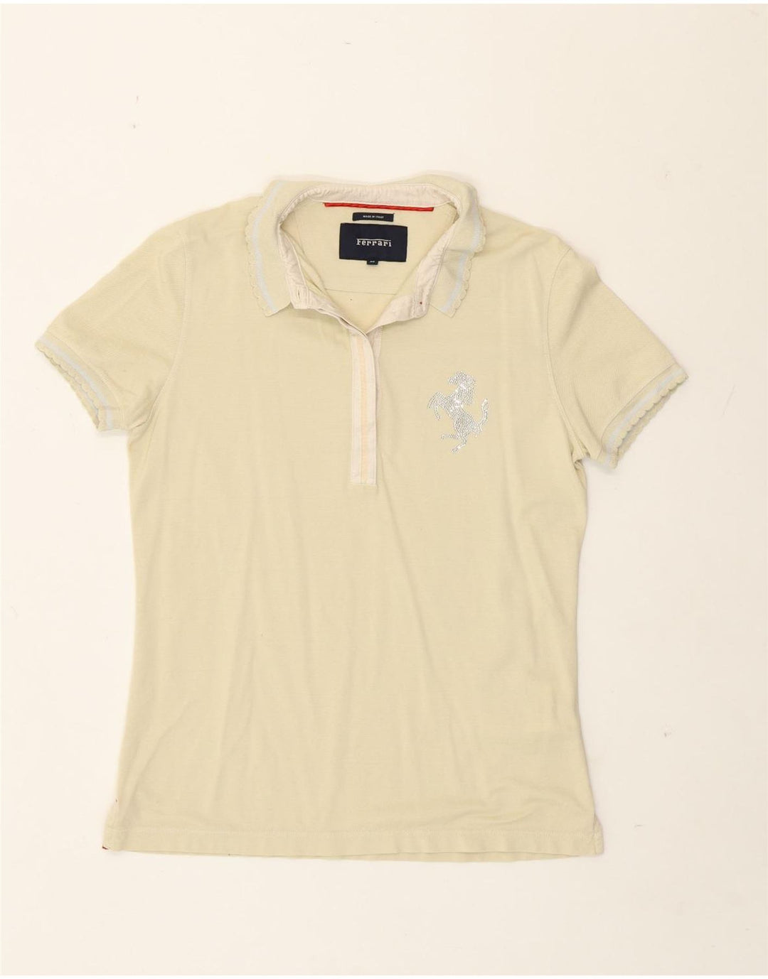 Ferrari Damen-Poloshirt UK 12 aus mittelgelber Baumwolle