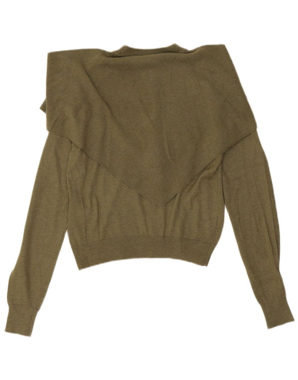 Zara Damen Crop Cardigan Pullover UK 10 Small Khaki Polyamid