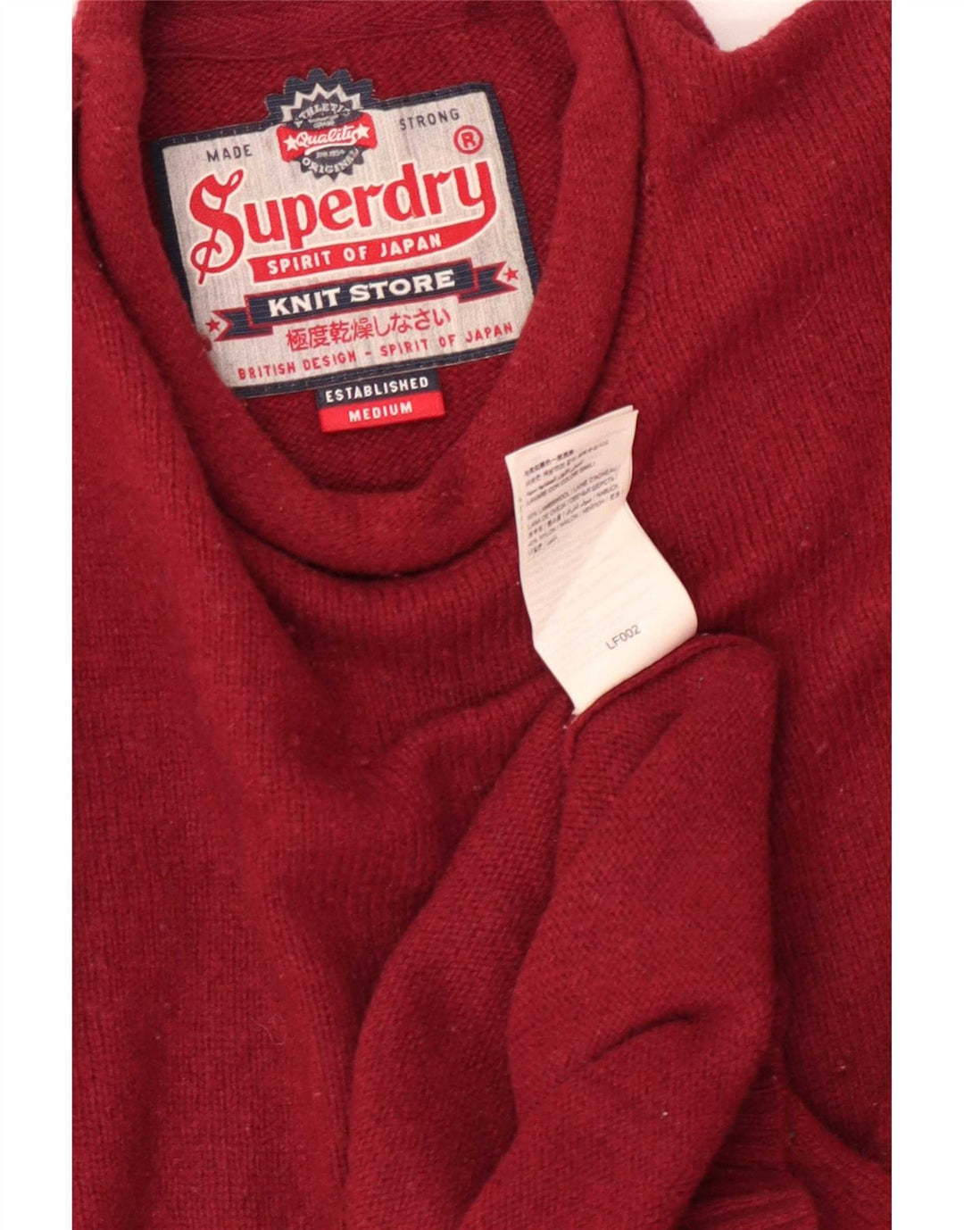 Superdry Herren-Pullover mit Rundhalsausschnitt, mittelrote Lammwolle