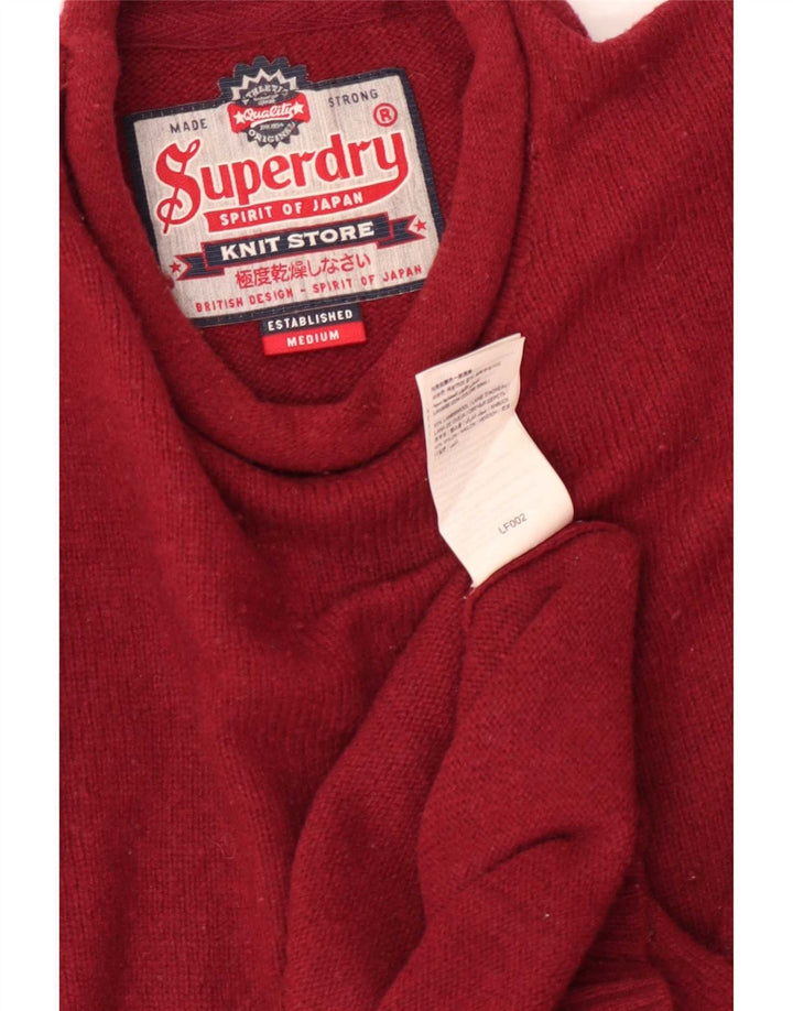 Superdry Herren-Pullover mit Rundhalsausschnitt, mittelrote Lammwolle