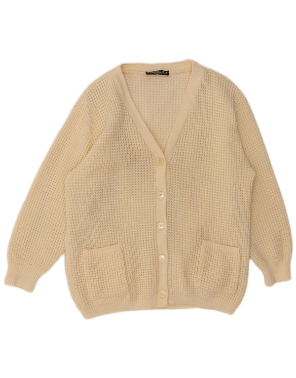 VINTAGE Damen Strickjacke IT 48 XL Off White Polyacryl