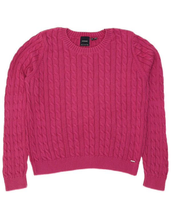 Superdry Damen-Pullover mit U-Boot-Ausschnitt, UK 16, Größe L, Rosa, Baumwolle