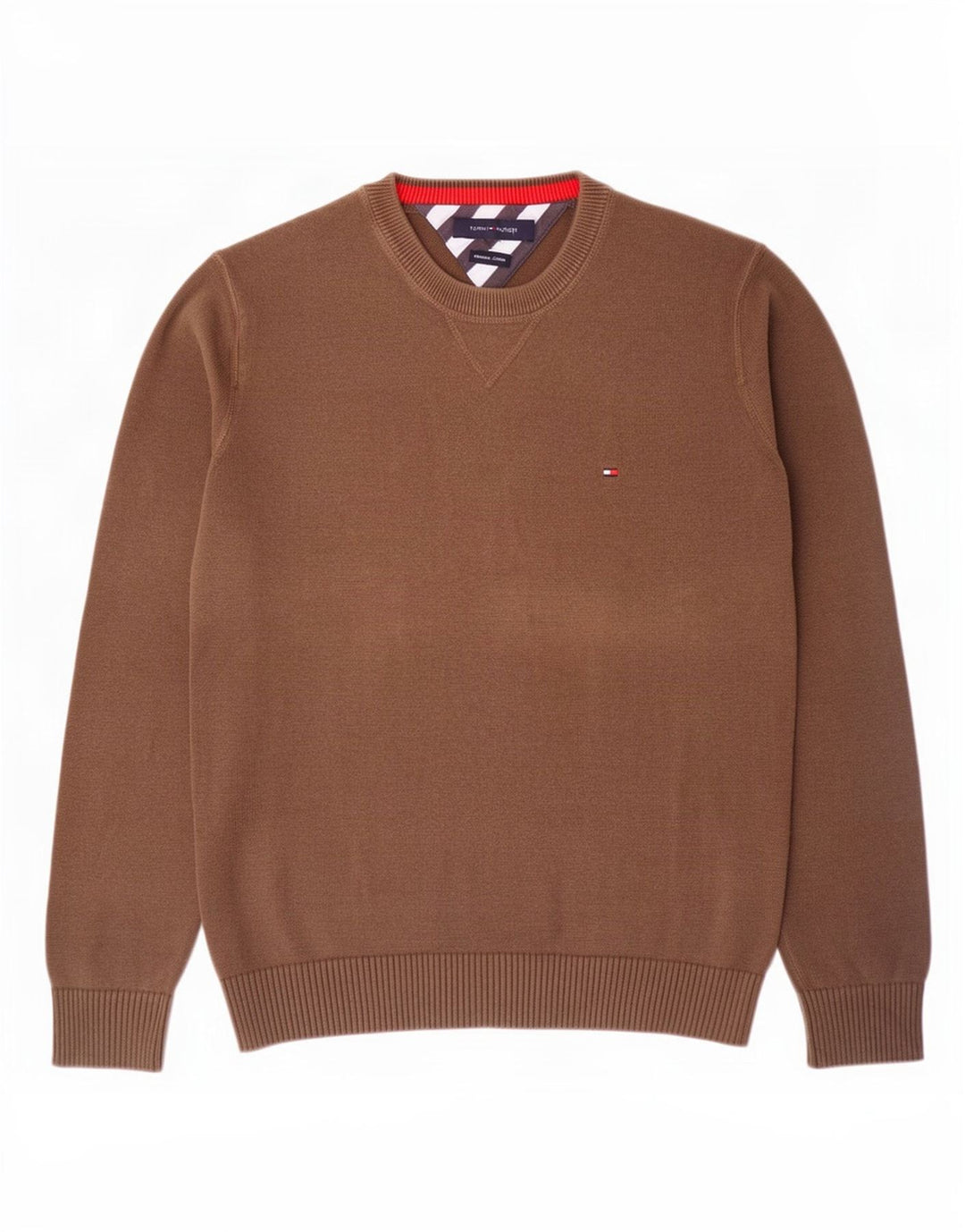 Tommy Hilfiger Herren-Pullover mit Rundhalsausschnitt, mittelbraune Baumwolle