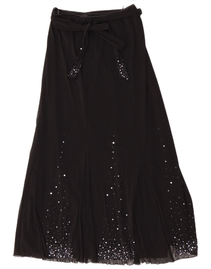 Per Una Damen Normaler Maxirock UK 12 Medium W28 Schwarz Polyamid