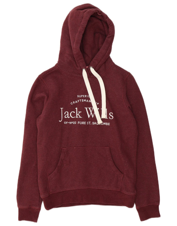 Jack Wills Damen-Kapuzenpullover mit Grafik, Gr. 8, Burgunderrot, Baumwolle