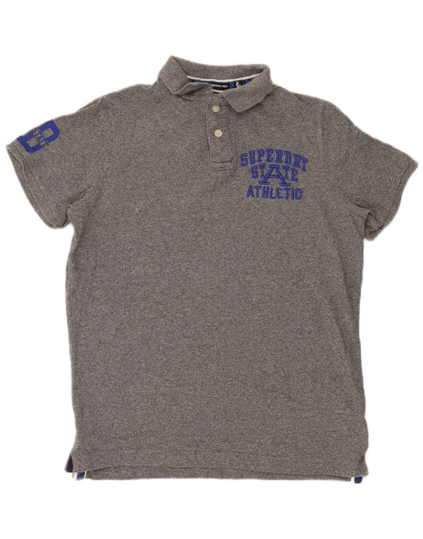 Superdry Herren Rugby-Poloshirt mit Grafik, Größe 2XL, grau meliert, Baumwolle