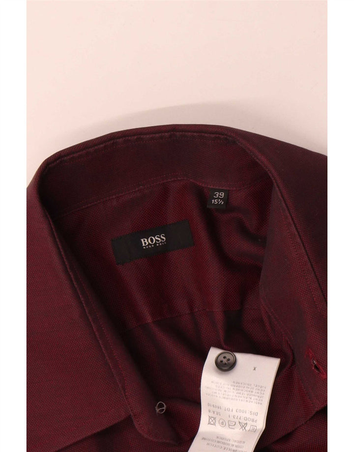 Hugo Boss Herrenhemd Größe 39 15 1/2 Medium Burgund Baumwolle