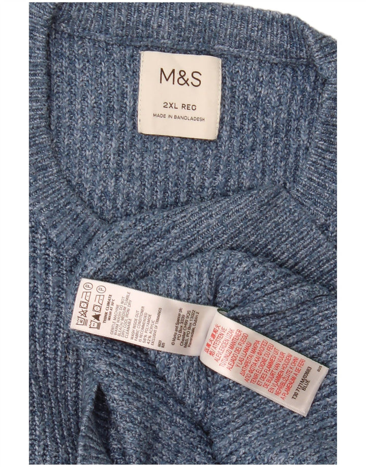 Marks & Spencer Herren-Pullover mit Rundhalsausschnitt, 2XL, blau geflecktes Polyamid