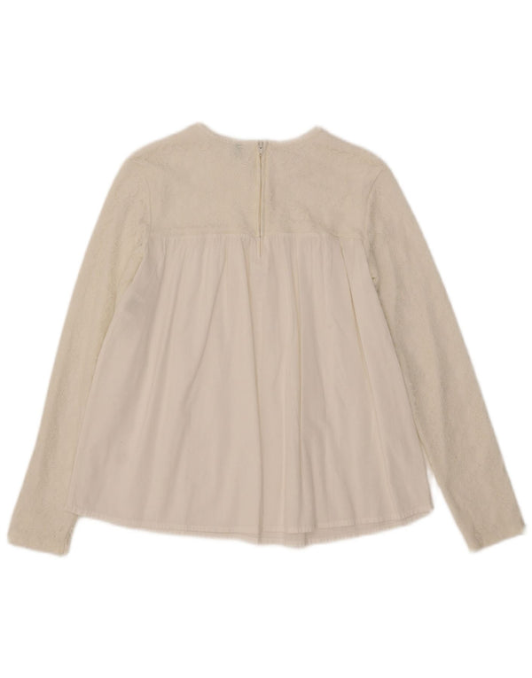 Benetton Langarm-Blusenoberteil für Mädchen, 13–14 Jahre, 3XL, weiße Baumwolle mit Blumenmuster
